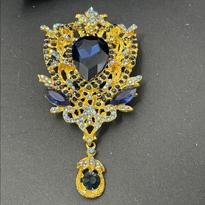 2.4.26-3 MOD  Goldtone & Blue Glass & Crystals Dual Pendant and Brooch